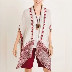 Chico’s Cream and Derp cherry printed Ruana